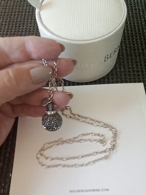 Hillberg & Berk Hematite Sparkle Ball Long Silver Necklace